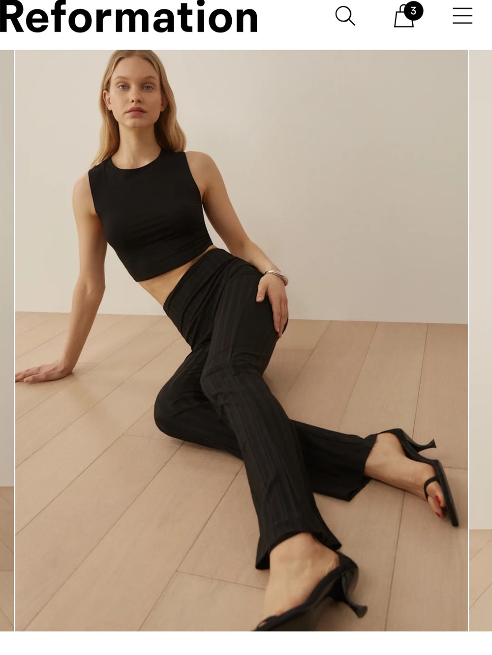 Reformation Black Ribbed Clarabelle Pants